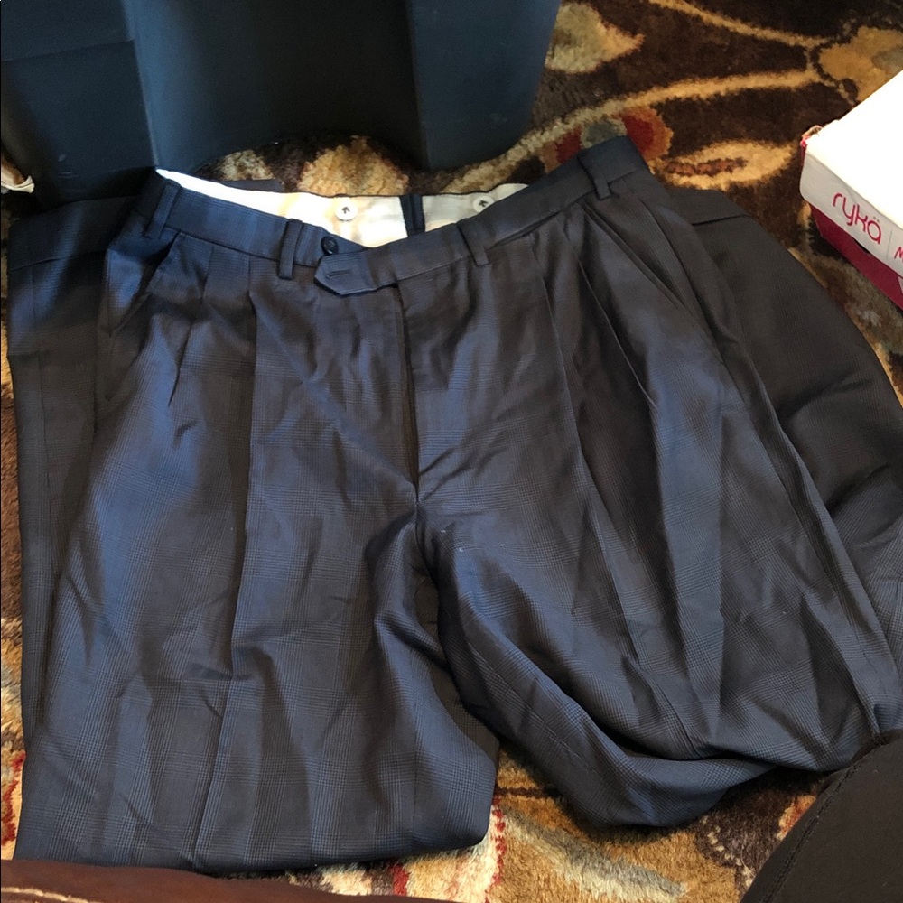Men's Navy Pleated Dress Pants